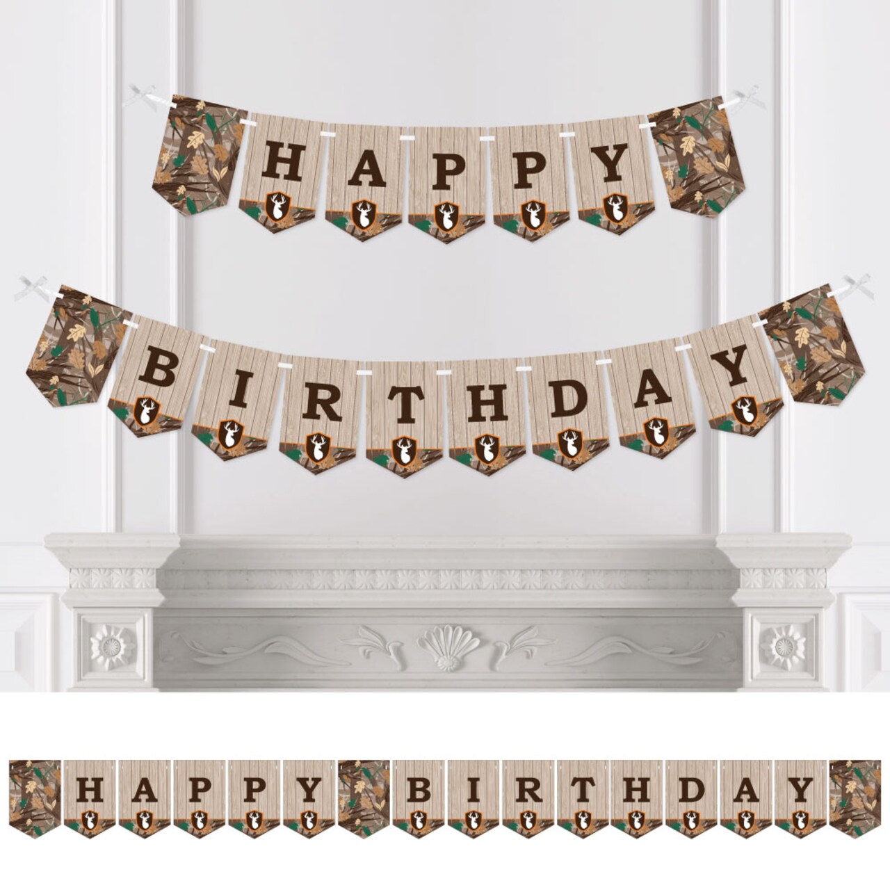Big Dot of Happiness Gone Hunting - Deer Hunting Camo Birthday Party Bunting Banner - Birthday Party Decorations - Happy Birthday